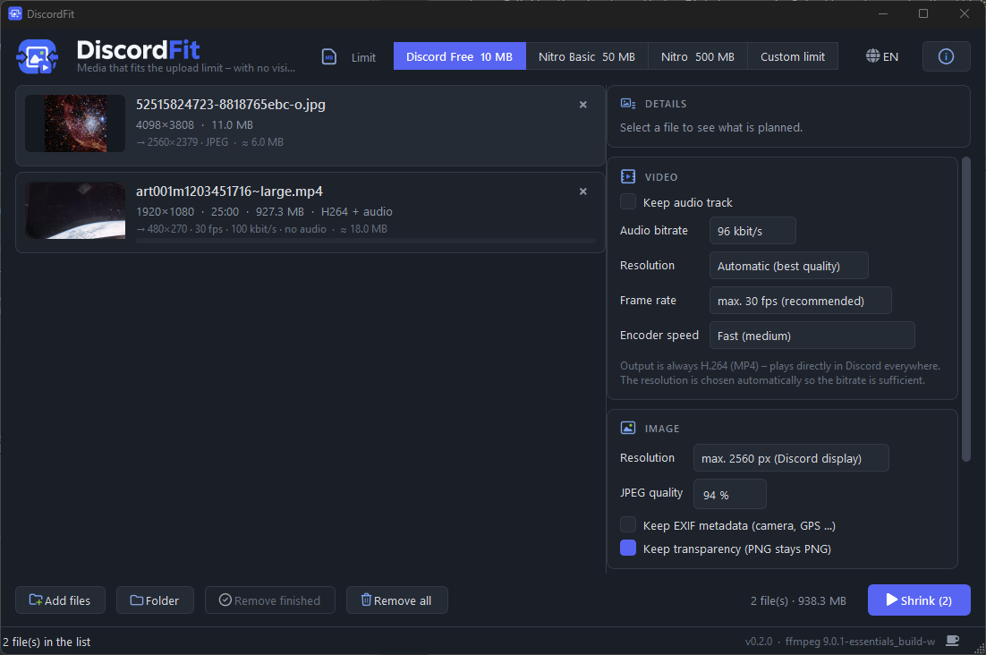 Screenshot of the DiscordFit Windows app